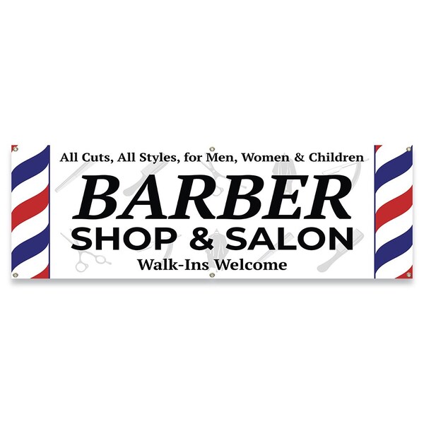 Signmission Barber Shop & Salon Walk-Ins Welcome Banner Concession Stand Food Truck Single Sided B-72-30013 - main